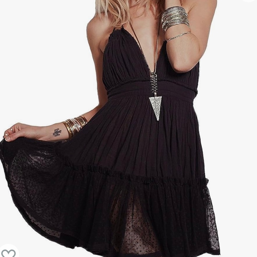 Deep V halter lace babydoll dress